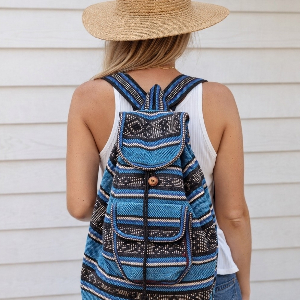 Chic Striped Blue and Black Backpack
